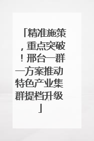 精准施策，重点突破！邢台一群一方案推动特色产业集群提档升级